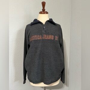 Nautica Jeans Co Women Grey Collared Zippered Cozy Sweater Sz Small with Pockets